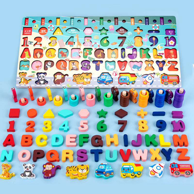 Wooden Toys Baby Cognitive Number Letter Shape Boys