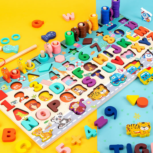 Wooden Toys Baby Cognitive Number Letter Shape Boys